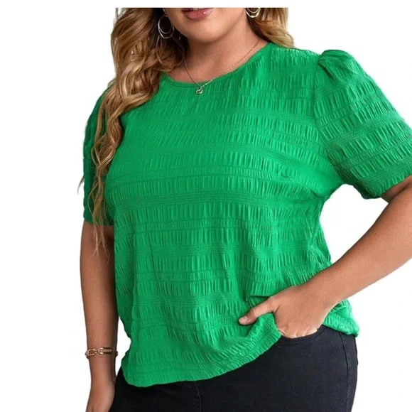 SHEIN Woman’s Grass Green Top with button on backside and slight puff sleeve 1x - Picture 1 of 6